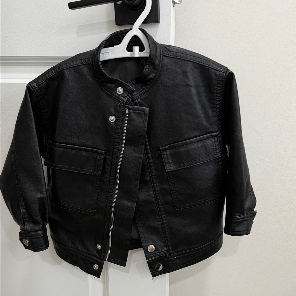 Black Kids Faux Leather Jacket - Unbranded
